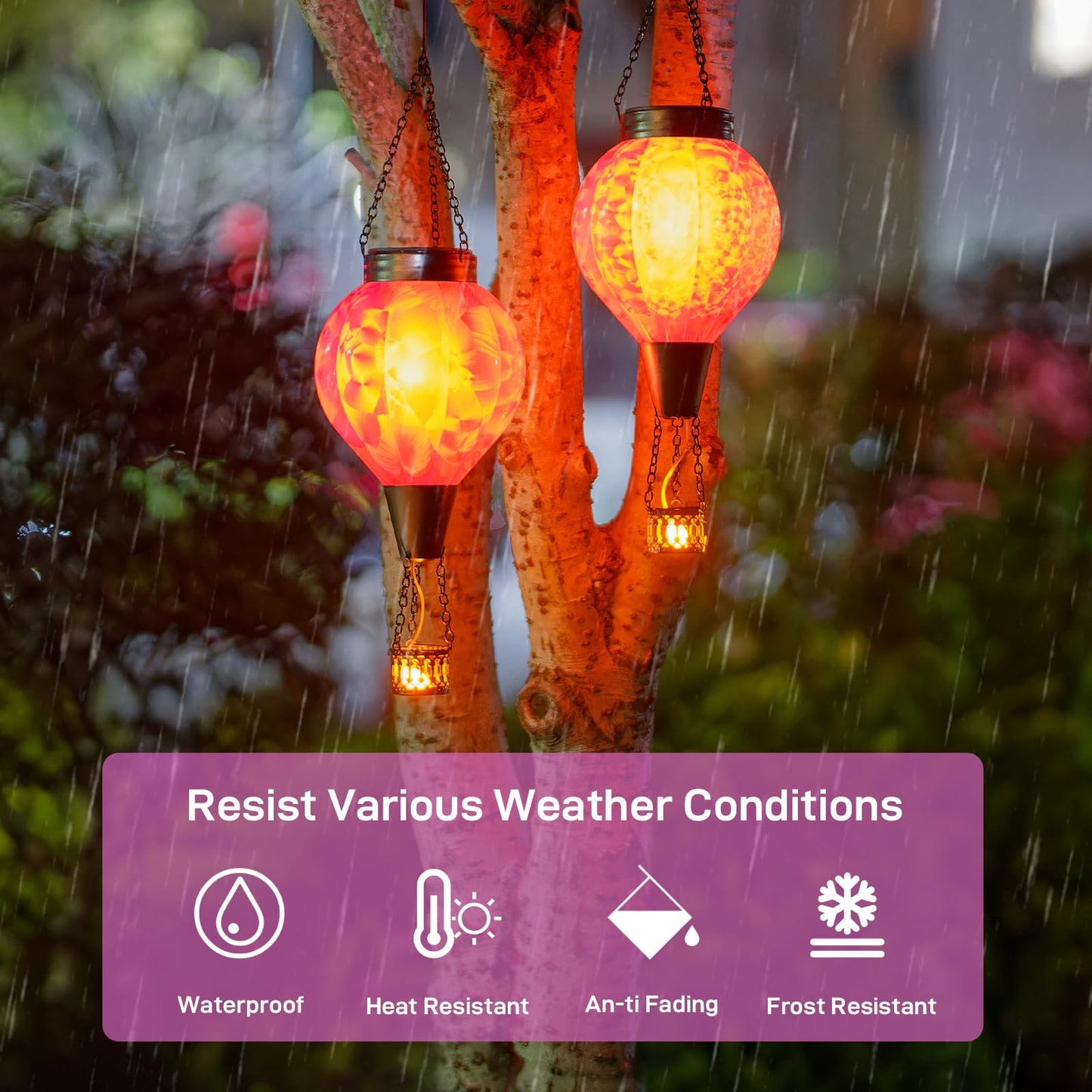 Dreamskip 2Pc Hot Air Balloon Solar Lantern With Flame  Pink Glass Balloon Lantern Lights Outdoor Waterproof  Hanging Solar Lights For Outside Garden Yard Patio Tree Porch Gift For Women Lovers Mom