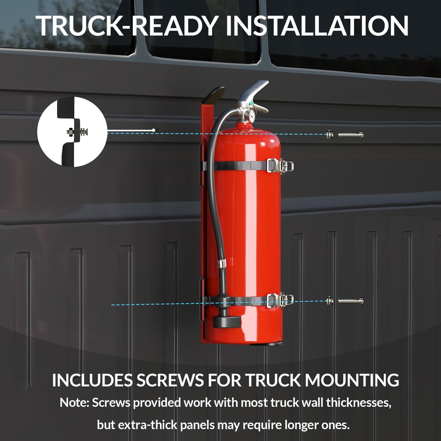 Truck-Grade Fire Extinguisher Mount – Anti-Vibration Bracket for 5 lb Extinguishers – Rugged, Secure Hold for Commercial Vehicles, Off-Road, RV & More