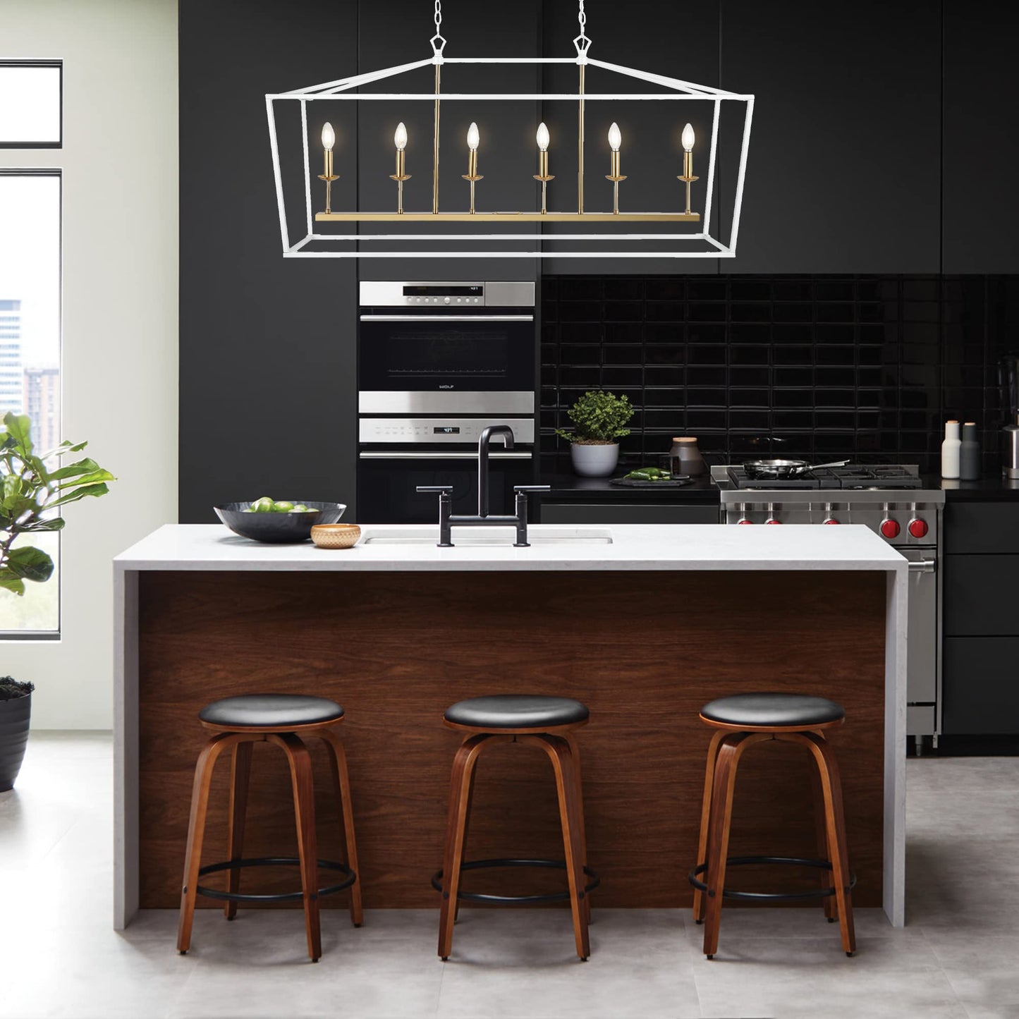 Jonathan Y 49 Metal Led Pendant Light, White/Brass Gold, Model Jyl7439E, Classic Traditional Design For Dining Room, Living Room, Kitchen