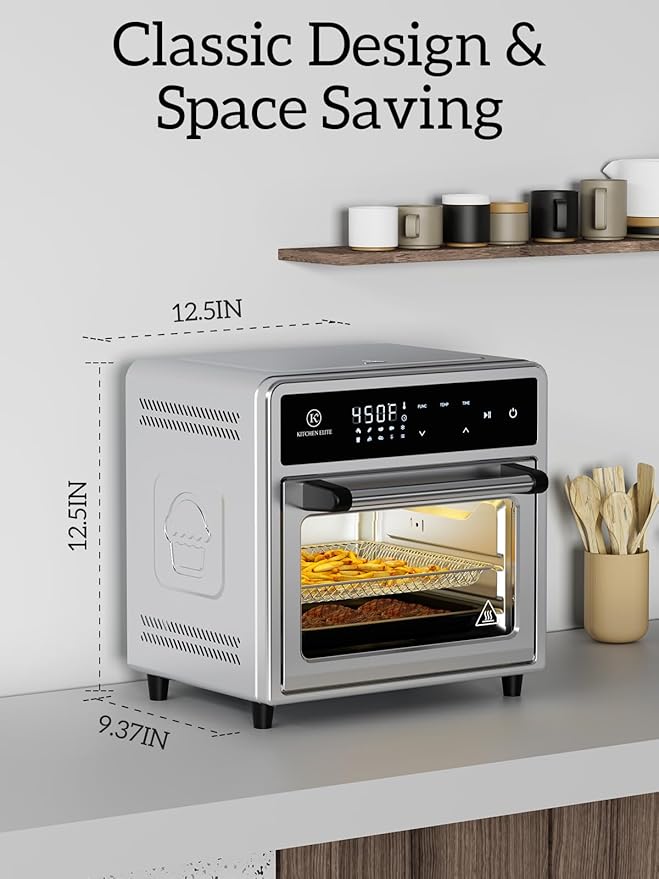Kitchen Elite Air Fryer Toaster Oven Combo,10-in-1 12.6QT Compact Countertop Oven,9 Touch Screen Presets & 1 DIY Function,Easy Digital Controls,4 Accessories Included