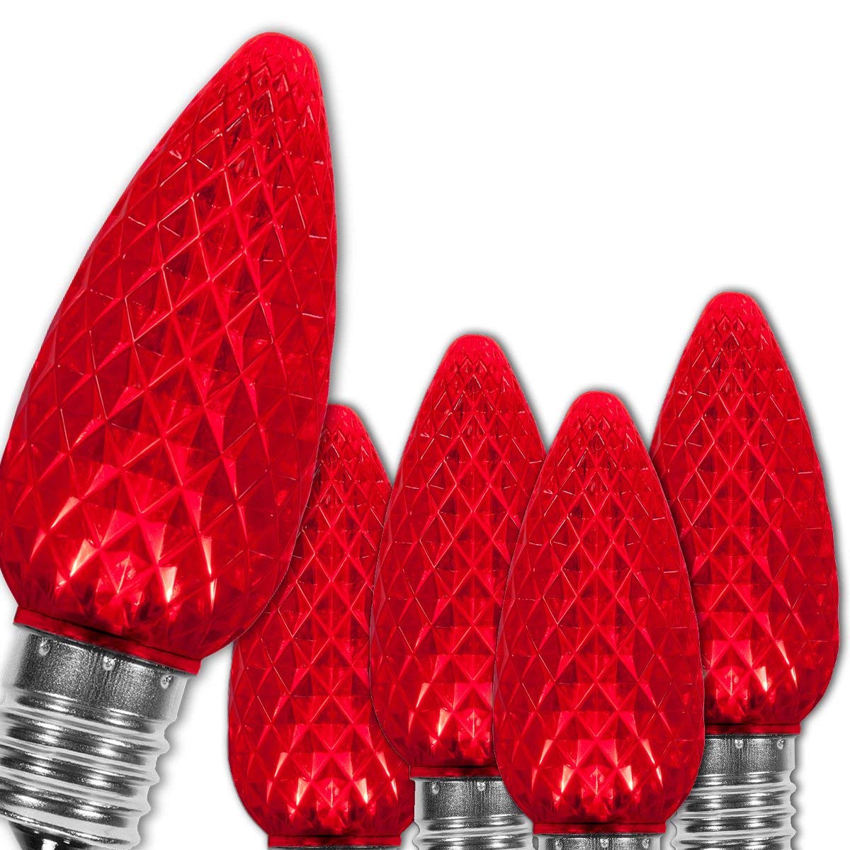 Wintergreen Lighting 25 Pack Opticore Led Red C9 Christmas Light Bulbs - Shatterproof Valentine Lights E17 Base  Heavy Duty Polycarbonate Led Replacement Bulbs (Faceted)