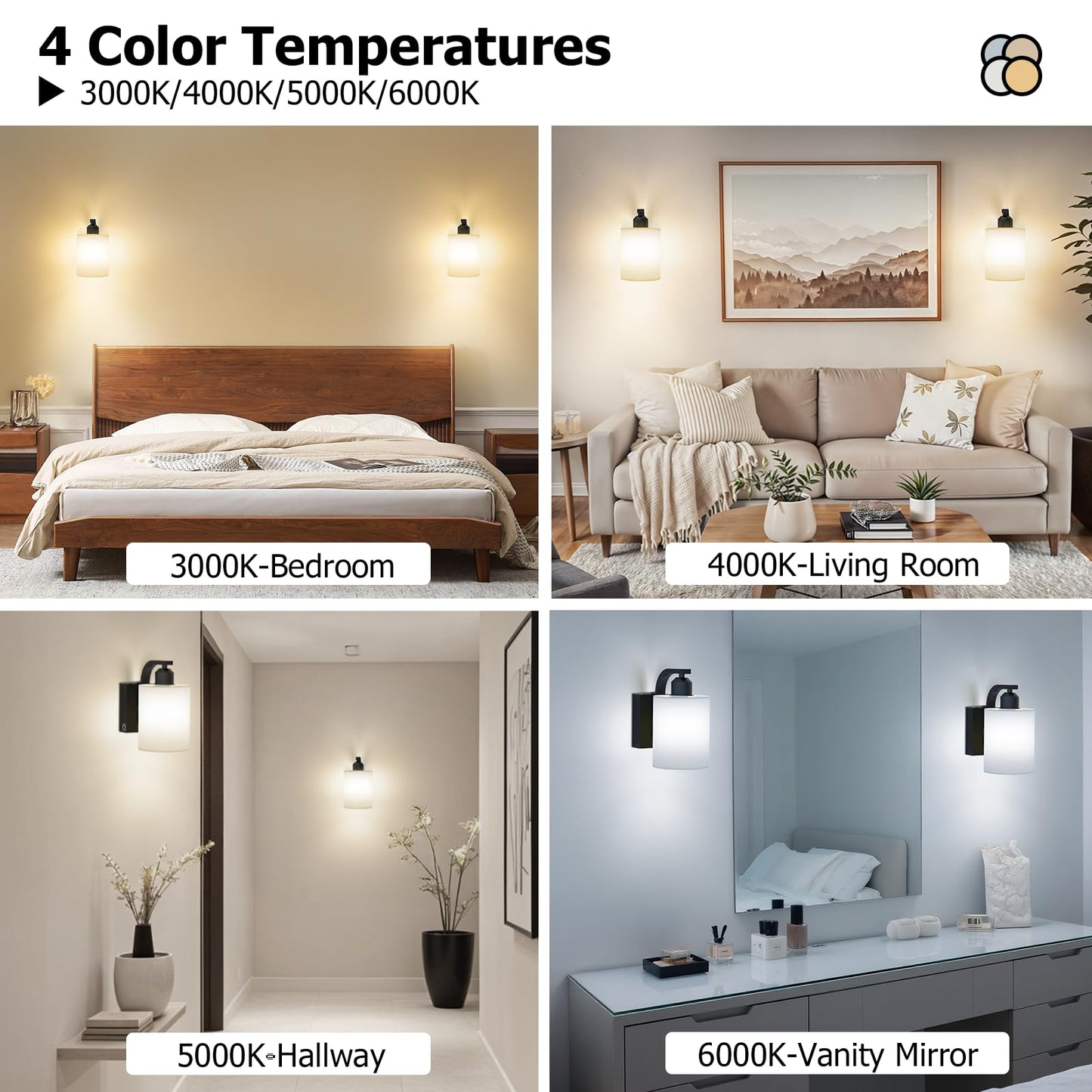 iThird Wall Sconce Set of 2, 6000mAh Rechargeable, Touch & Remote Control, Black, 8 Inch, Wireless Wall Lamps for Bedroom & Living Room