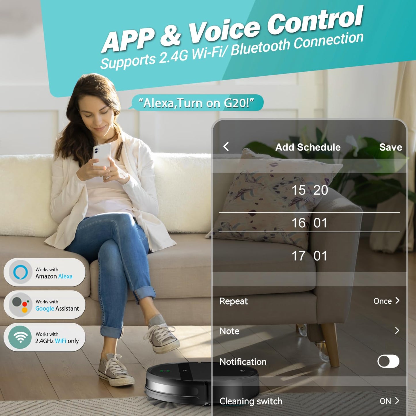 Robot Vacuum And Mop Combo For Pet Hair-2300Pa Robotic Vacuum Cleaner With Wifi/Alexa/App Control, 2H Runtime & Tangle-Free Tech