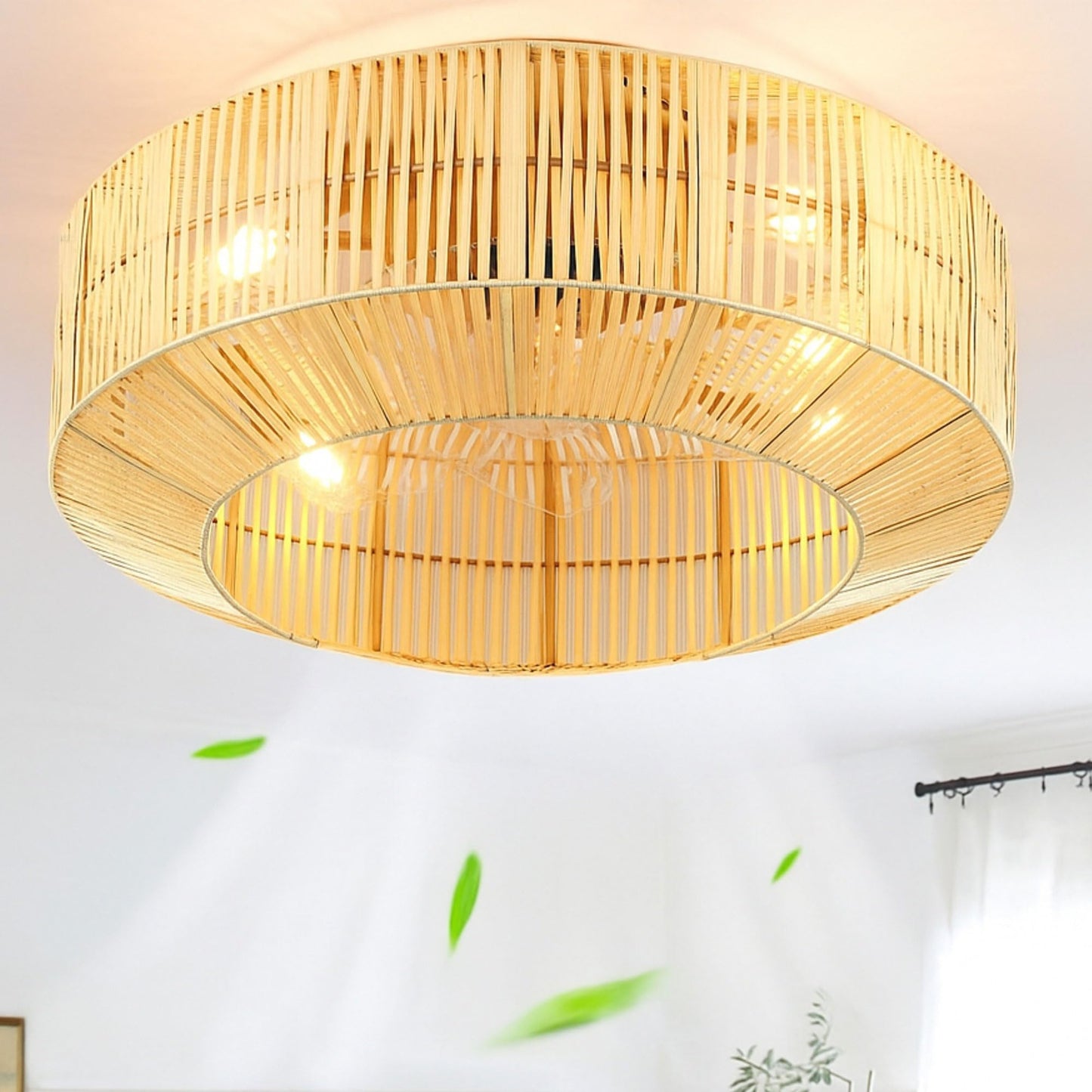 Dwvo 18 Inch Boho Caged Ceiling Fan With Lights, Flush Mount Ceiling Fans With Remote, 6 Speeds, Reversible Blades, Enclosed Fan