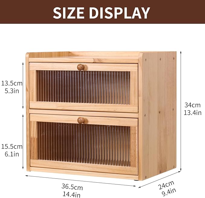 Double Layer Large Bread Box for Kitchen Counter, Wooden Bread Storage Container with Acrylic Window (natural)