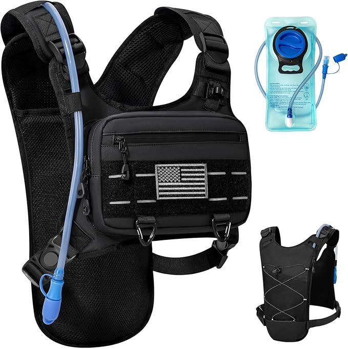 Running Hydration Vest with 2L Water Bladder， Lightweight Adjustable Hydration EDC Chest Pack for Men and Women, Water Bac...