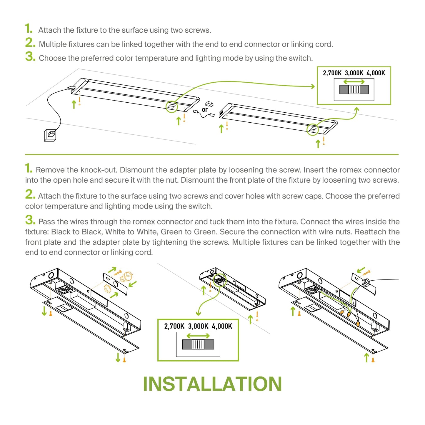 Asd Led Under Cabinet Lighting, 48 Inch, Dimmable, Hardwired/Plug-In, 2700K/3000K/4000K, Aluminum Housing, Model A-Ucs
