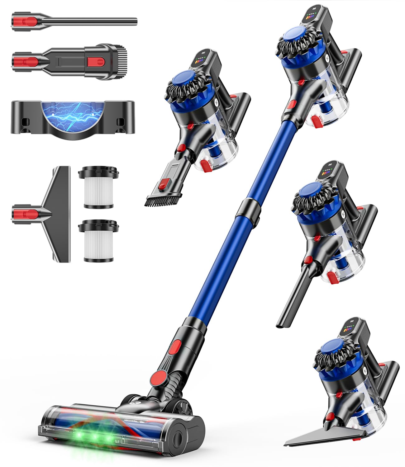 KARDV Cordless Vacuum Cleaner V06, 500W, 40Kpa Suction, 60Mins Runtime, Lightweight, Blue, Anti-Tangle, Wall Mount Charging