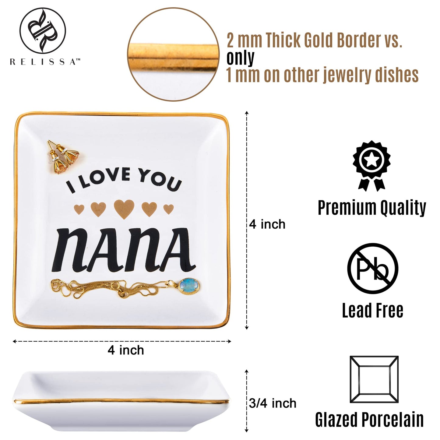 RELISSA Gifts for Grandma - Jewelry Tray Trinket Dish, I Love You Nana Valentine & Mother's Day Gift