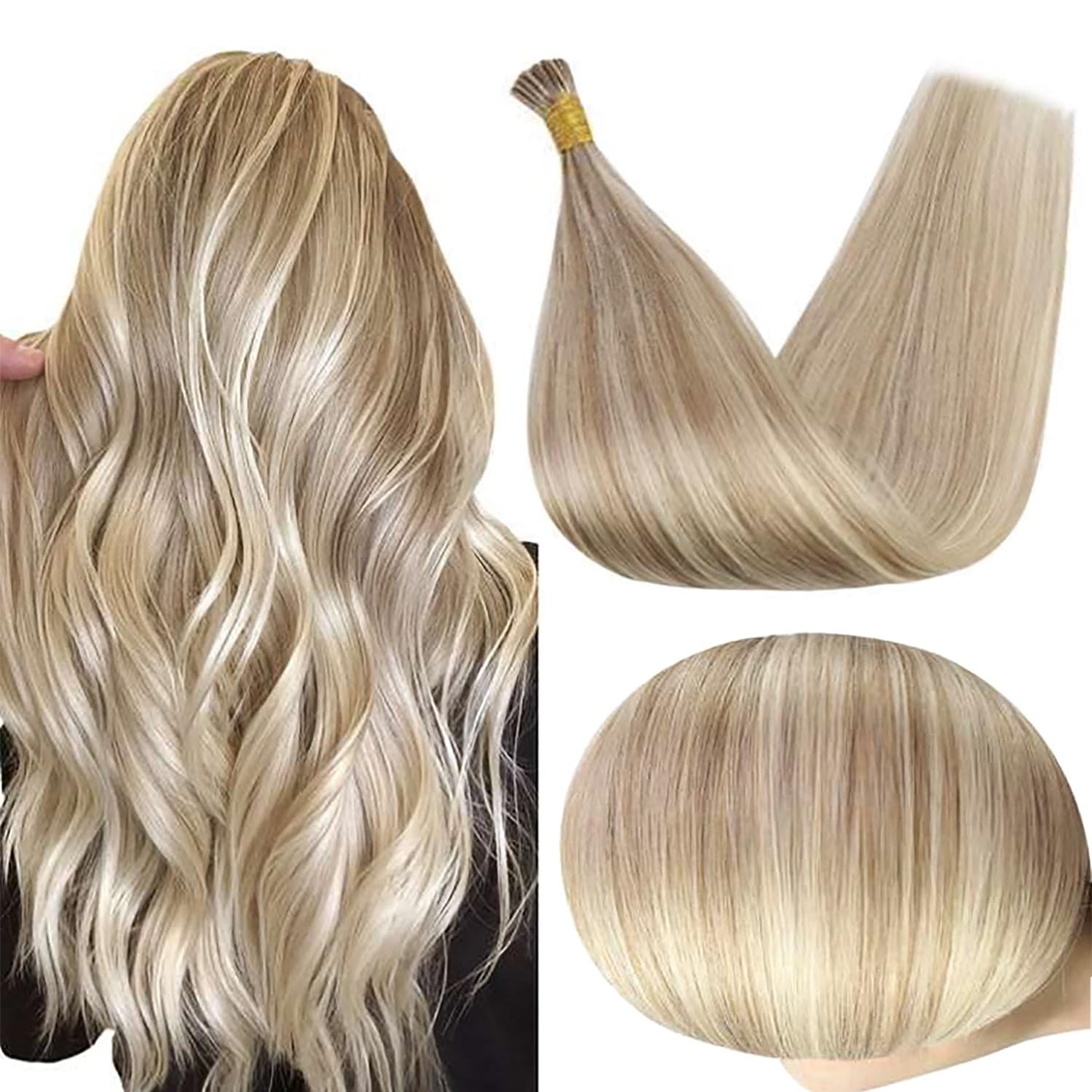 Full Shine I Tip Hair Extensions Natural Hair 20inch 16P22 Blonde Hair Extensions Human Hair Straight Real Human Hair 40g/50s Ke