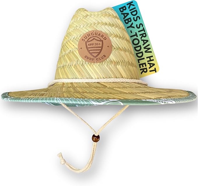 Sunguard Swim Baby, Kids Straw Hat (6mos-8yrs) UV Toddler Lifeguard Hat for Beach - Surf Hemlock Kids Sun Hat for Boys, Girls