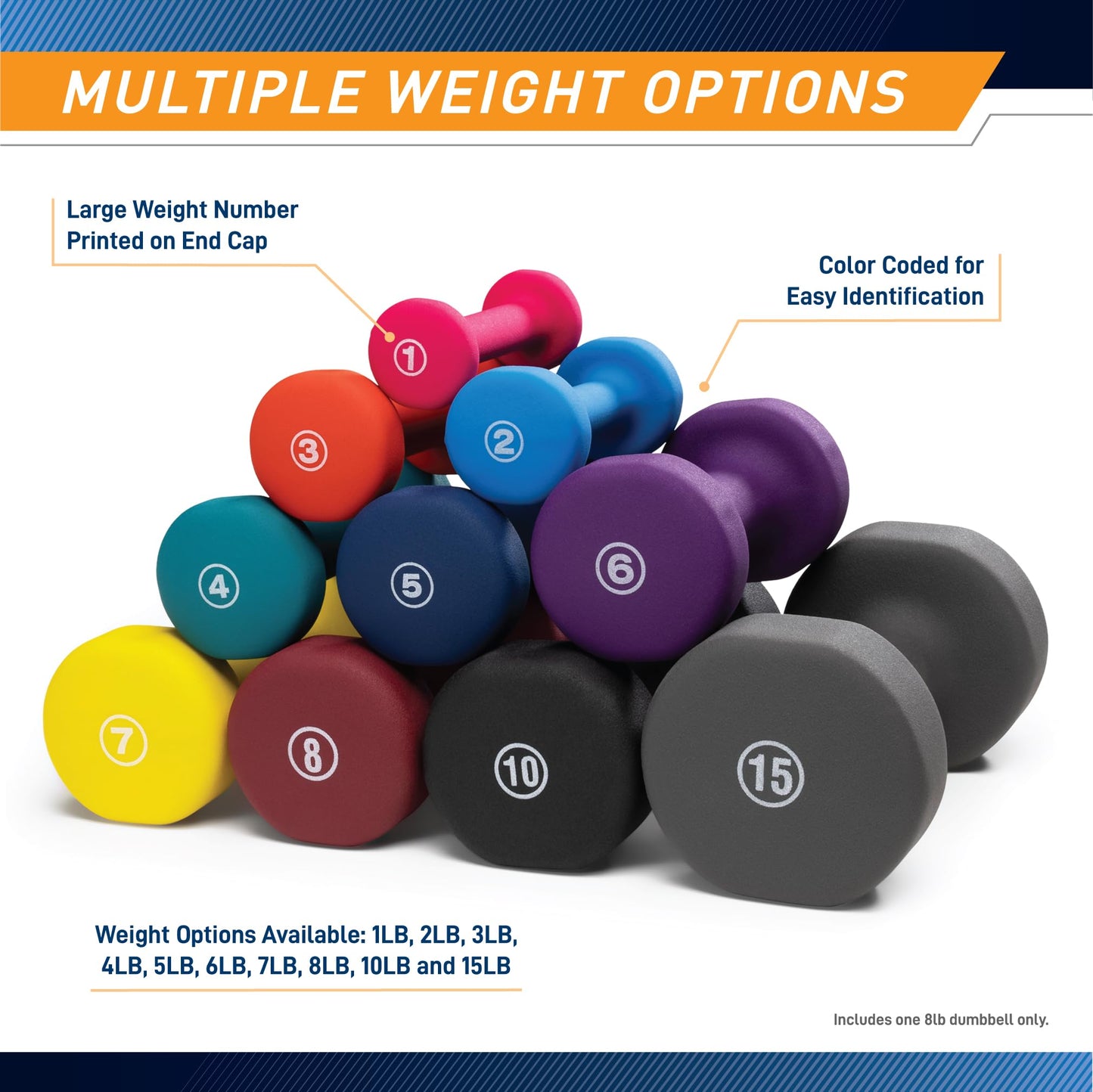 Marcy Neoprene Dumbbell, Single Piece, 8-lb, Burgundy