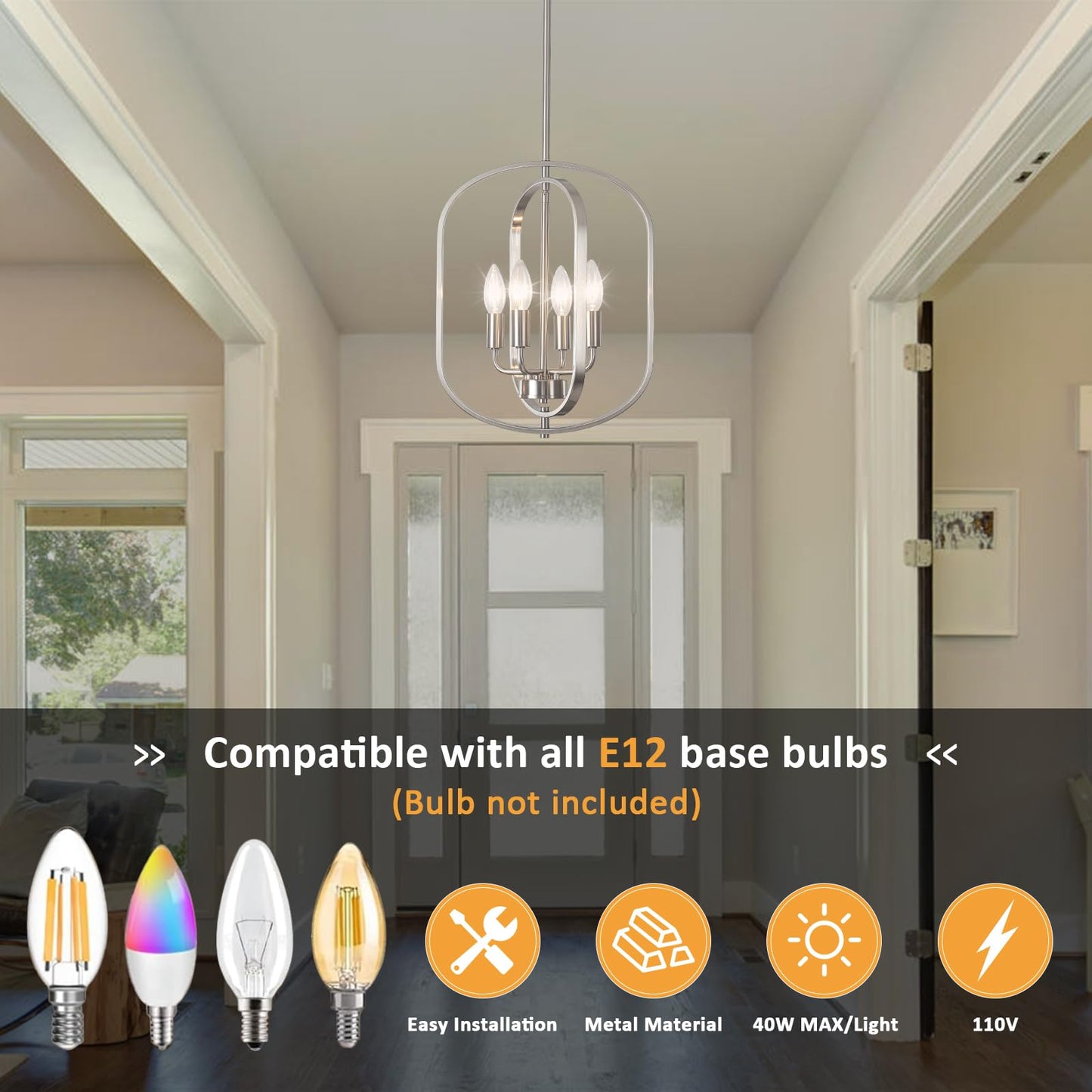 Nickel Chandelier Light  Modern Farmhouse Chandeliers For Dining Room Light Fixture  Adjustable Pendant Lights Kitchen Island Foyer Lighting Fixtures Rustic Kitchen Chandelier For Entryway Living Room