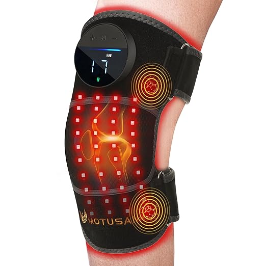 MOTUSANA Red Light Therapy Knee Brace,Knee Massager with 660nm & 850nm red light therapy,Rechargeable Controller,Heated Fu...
