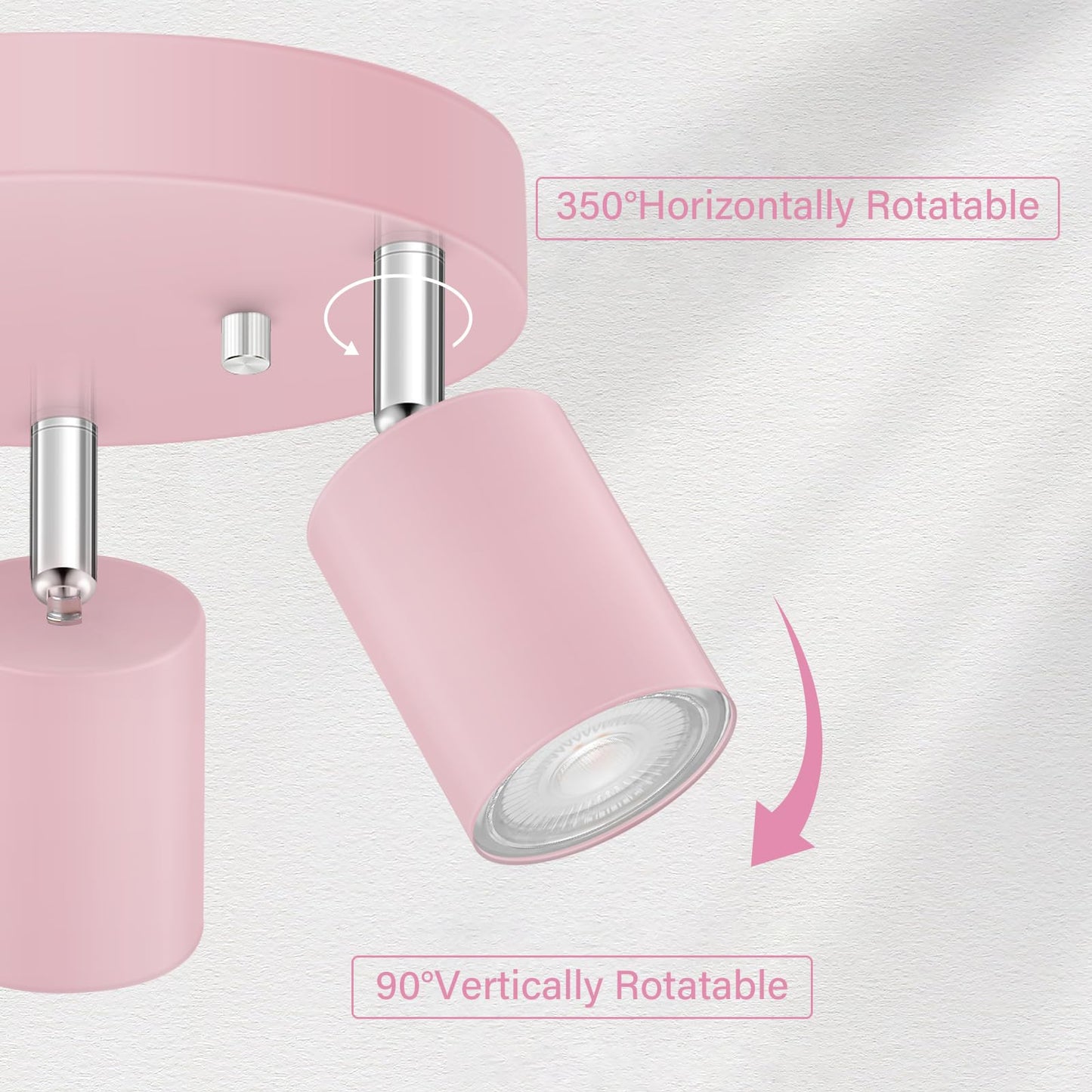 Bricosmocon 3 Light Track Lighting Fixtures Ceiling  Pink Round Directional Spotlight Fixtures  Gu10 Flush Mount Ceiling Fixture  Adjustable Modern Led Track Light For GirlS Room  Bulb Not Included