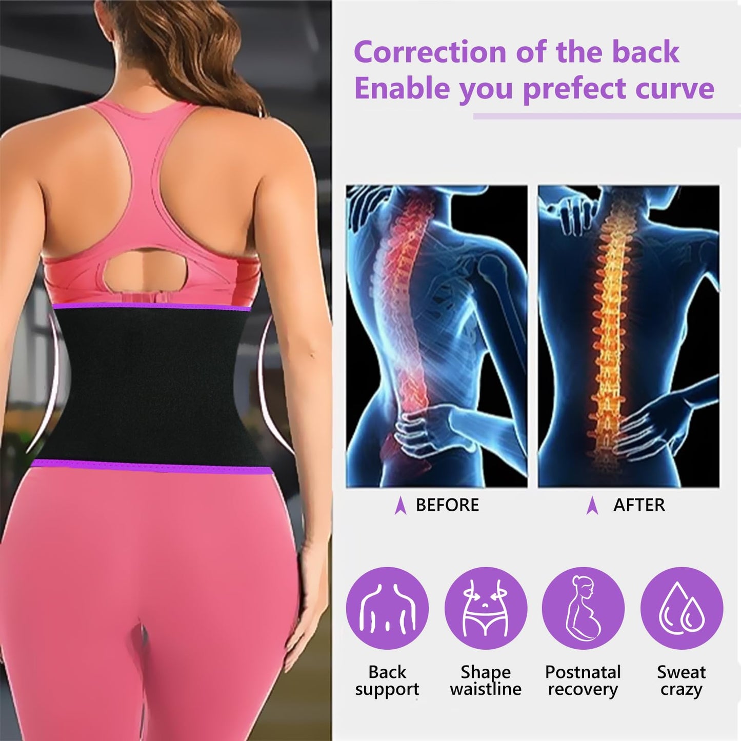 AMZBOSS Waist Trainer for Women Lower Belly Fat, Waist Sweat Band for Women, Belly Band Sweat Belt, Body Shaper, Stomach Wrap (Purple, Large)