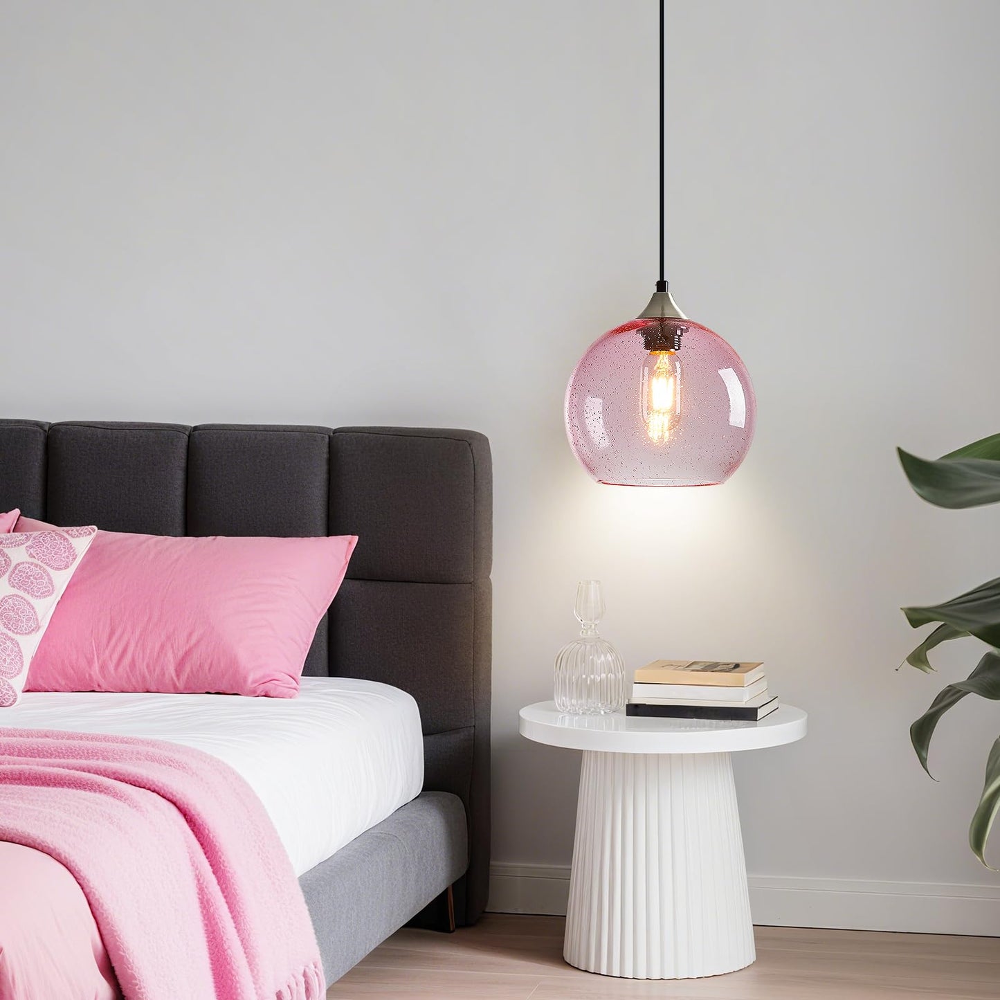 Lbsqj Pink Glass Pendant Lights Kitchen Island Lighting Globe Pendant Light Fixtures Modern Pendant Lighting For Bedroom Living Dining Room Light Fixture (7.87 In  3 Pack)