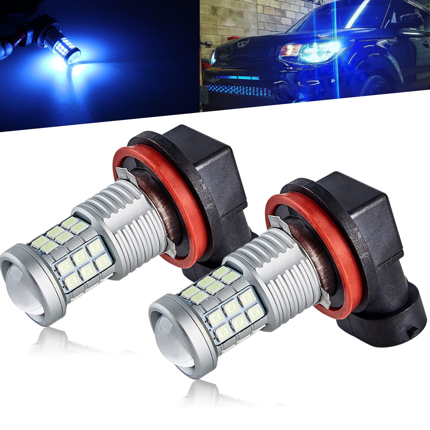 KISLED LED Fog Lights Bulbs, 3000lm, High Power 3030 Chips, H11/H8 Size, Ice Blue, Aluminum