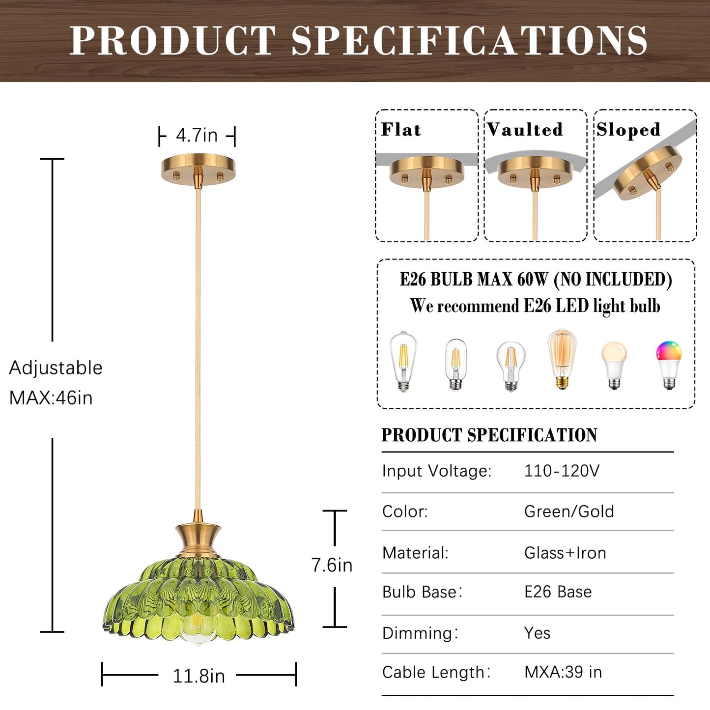 Mgcanyu Green Glass Pendant Lights  11.8 Vintage Lighting Glass Light Fixtures Brushed Gold Modern Glass Chandelier Hanging Ceiling For Kitchen Island Dining Room Restaurant Foyer Entryway