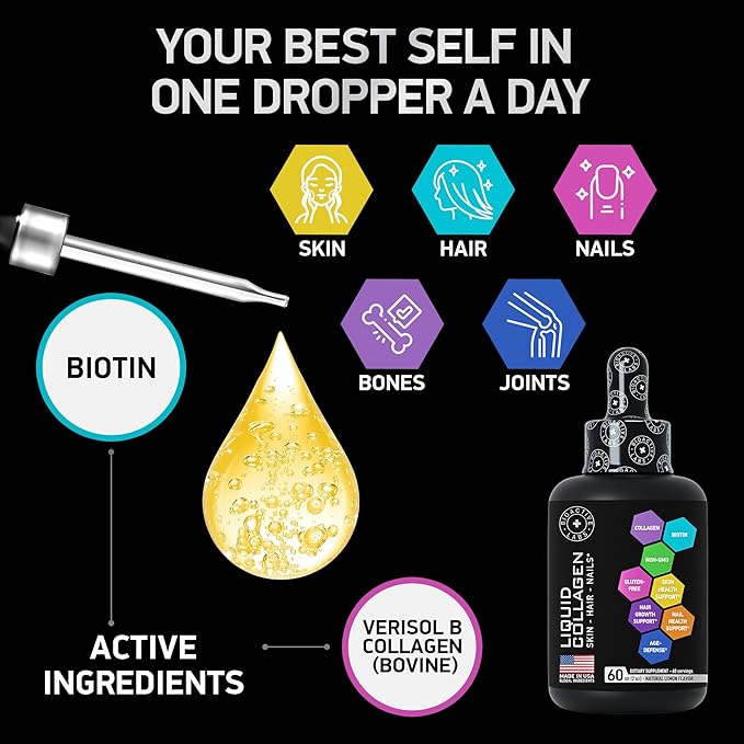 Hydrolyzed Liquid Collagen with Biotin and Bariatric Multivitamin with Iron - Body Support Bundle