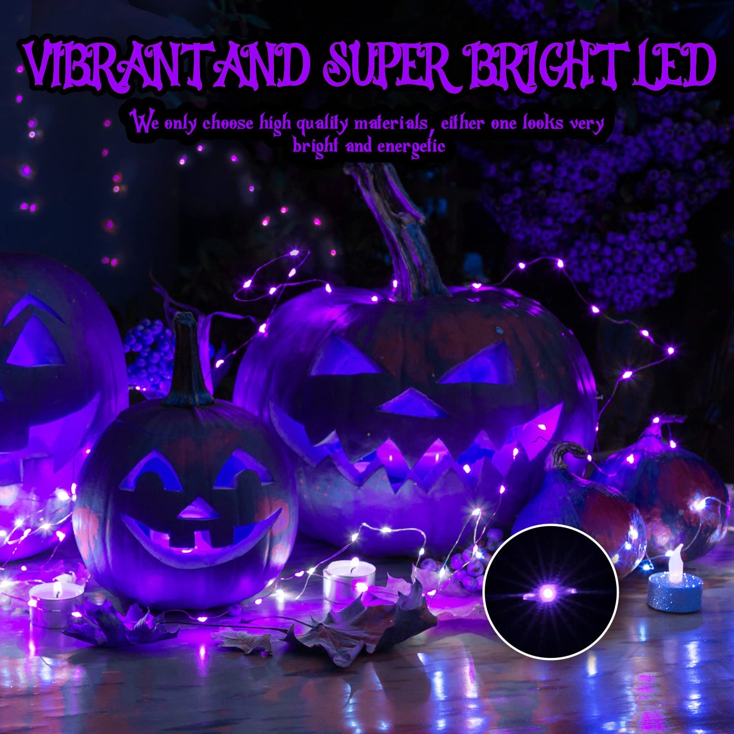 Brightown Fairy Lights 24 Pack, 20 LED Waterproof String Lights, 7 ft Black Wire, Purple for Halloween Decorations