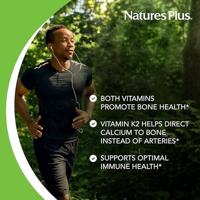 NaturesPlus Vitamins D3 (1000 IU) & K2 (100 mcg) - Vegetarian, Gluten Free - 90 Capsules, 90 Servings
