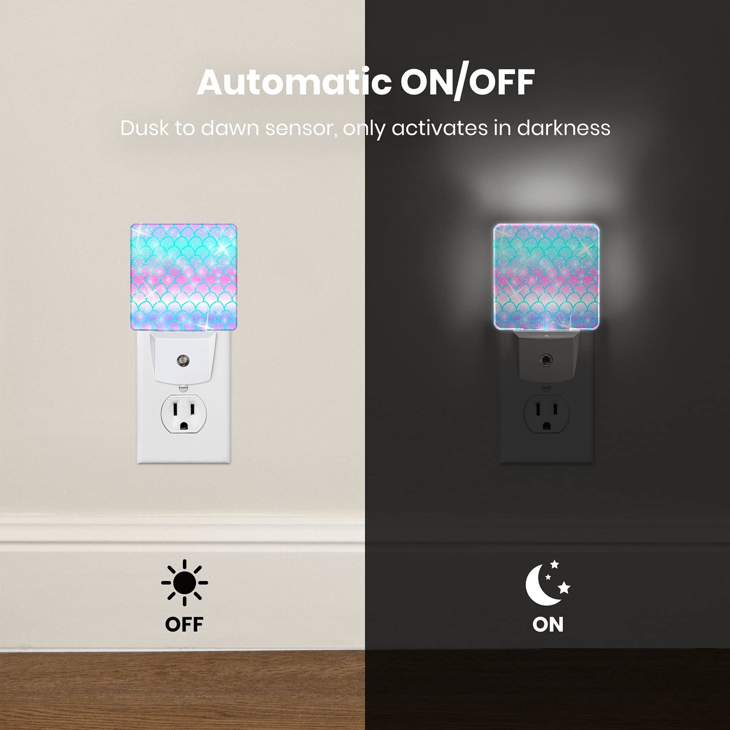 Caifujiqi Night Light - Pink Mermaid Fish Scale, LED, Smart Sensor, Energy Efficient, for Bedroom, Bathroom, Kitchen, Hallway