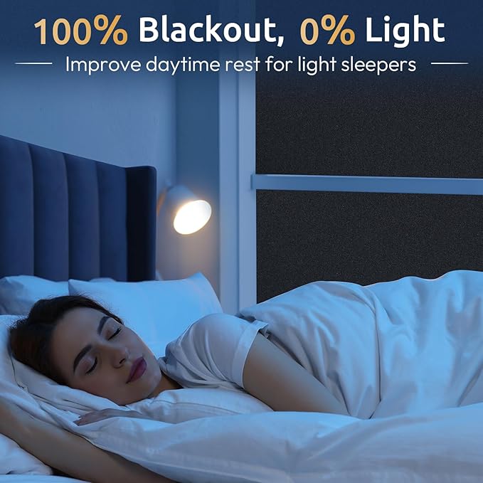 rabbitgoo Blackout Window Privacy Film with Tools Glass Bathroom Static Cling Sun Heat Blocking Light Darkening Removable Coverings for Home Bedroom Door UV Protection Sticker, 35.4 x 78.7 inches