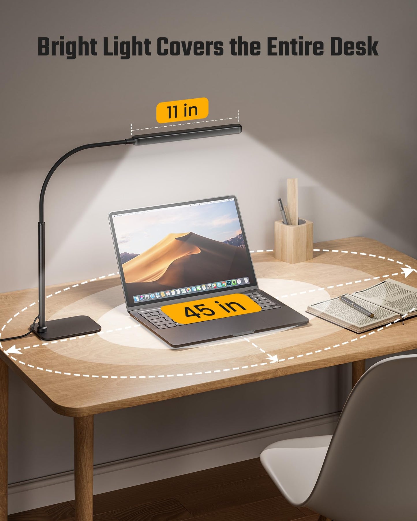 Superdanny Eye-Caring Led Desk Lamp With Base 360?Flexible Gooseneck Work Lamp Touch Control 3 Light Colors Smooth Dimming Task Lighting Reading Light For Home Office College Dorm  Black