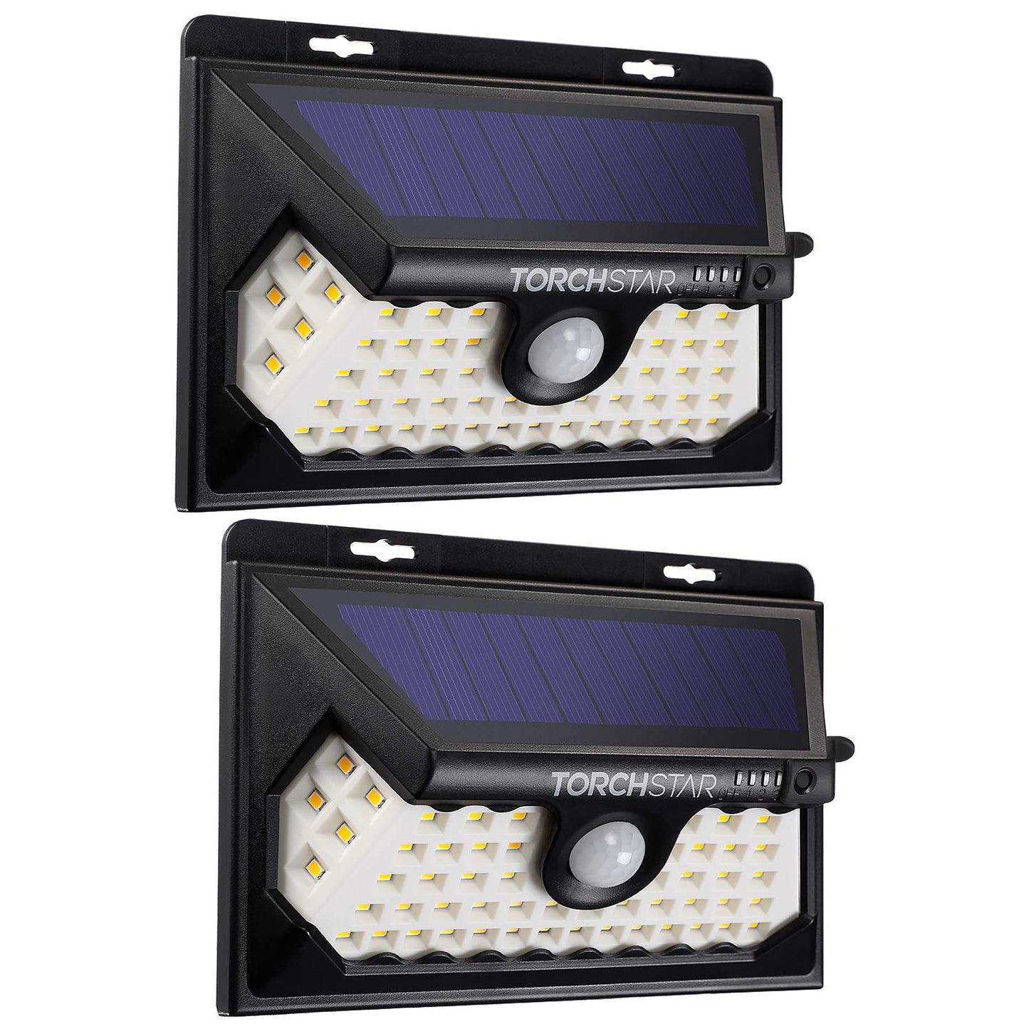 TORCHSTAR 58 LED Solar Security Light, Motion Sensor, IP65 Waterproof, 270° Beam Angle, 2 Pack, Warm White (3000K)