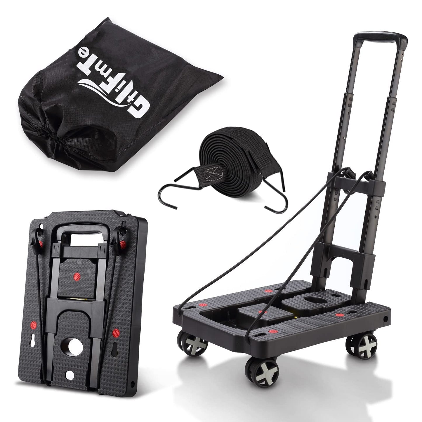 Folding Hand Truck Lightweight Hand Truck Dolly Foldable,Luggage cart with 4 Rotate Wheels, Utility Cart with Adjustable Handle,Collapsible Dolly for Moving