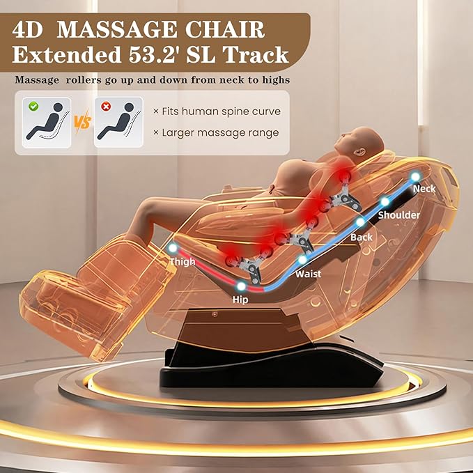 4D Massage Chair Full Body, Zero Gravity SL-Track Shiatsu Electric Massage Chair Recliner, Airbag Massage, Deep Yoga Stretch with Heat Body Scan Bluetooth Foot Roller, Extendable Footrest