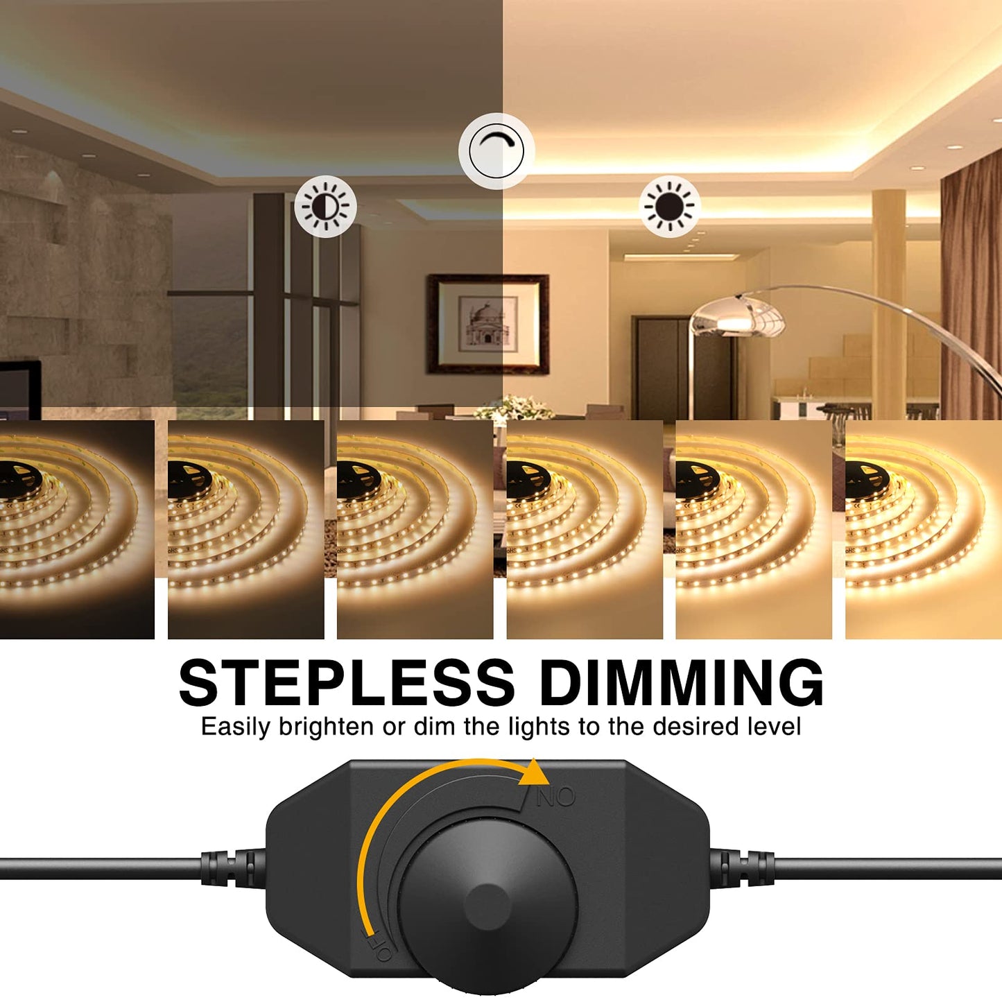 Onforu Led Strip Lighting, 65.6Ft Warm White Dimmable, 1200 Leds 2835 Flexible Tape Light, 12V For Kitchen, Bedroom, Under Cabinet
