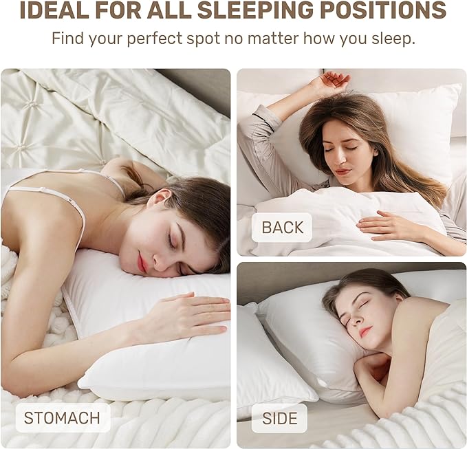UNIKOME Hotel Collection Luxury Bed Pillows - 100% Cotton Standard Size Set of 2 Down Alternative Pillow Bedding Ultra Soft & Fluffy Pillow for Back, Stomach or Side Sleepers