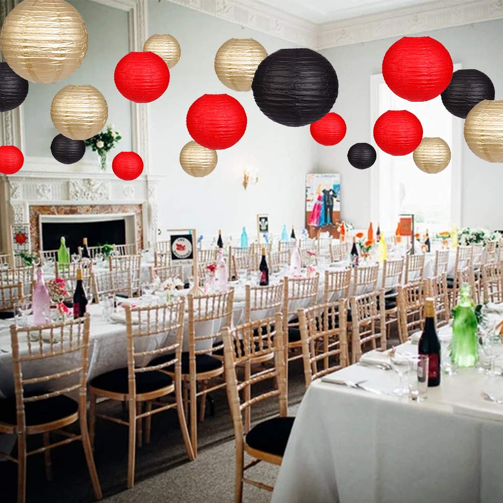 Zilue Paper Lanterns 15Pcs Decorative Party Supplies Black/Gold/Red For Weddings, Graduations, Birthdays - Model Pl1003