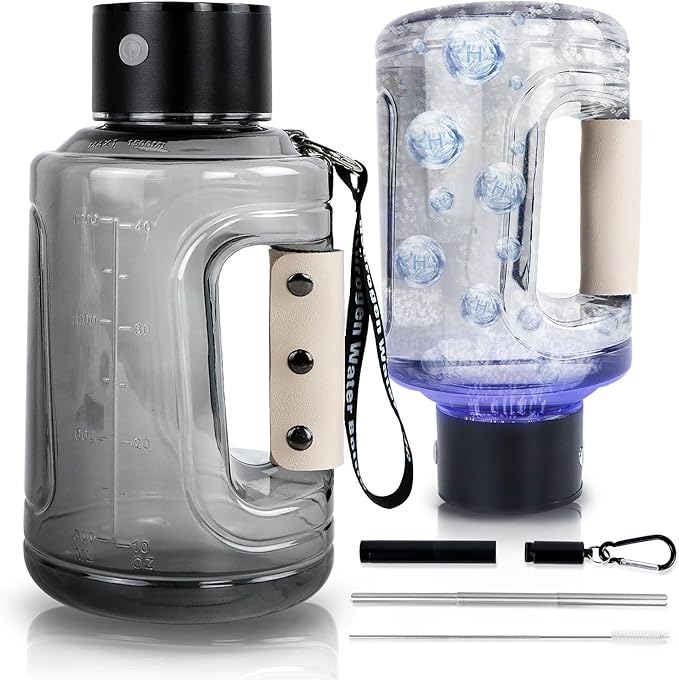 Hydrogen Water Bottle With Portable Foldable Straw, 57OZ/1.5L Large Portable Rechargeable Hydrogen Water Generator with SPE Technology for Home, Office, Travel, Drinking, Outdoor Adventure