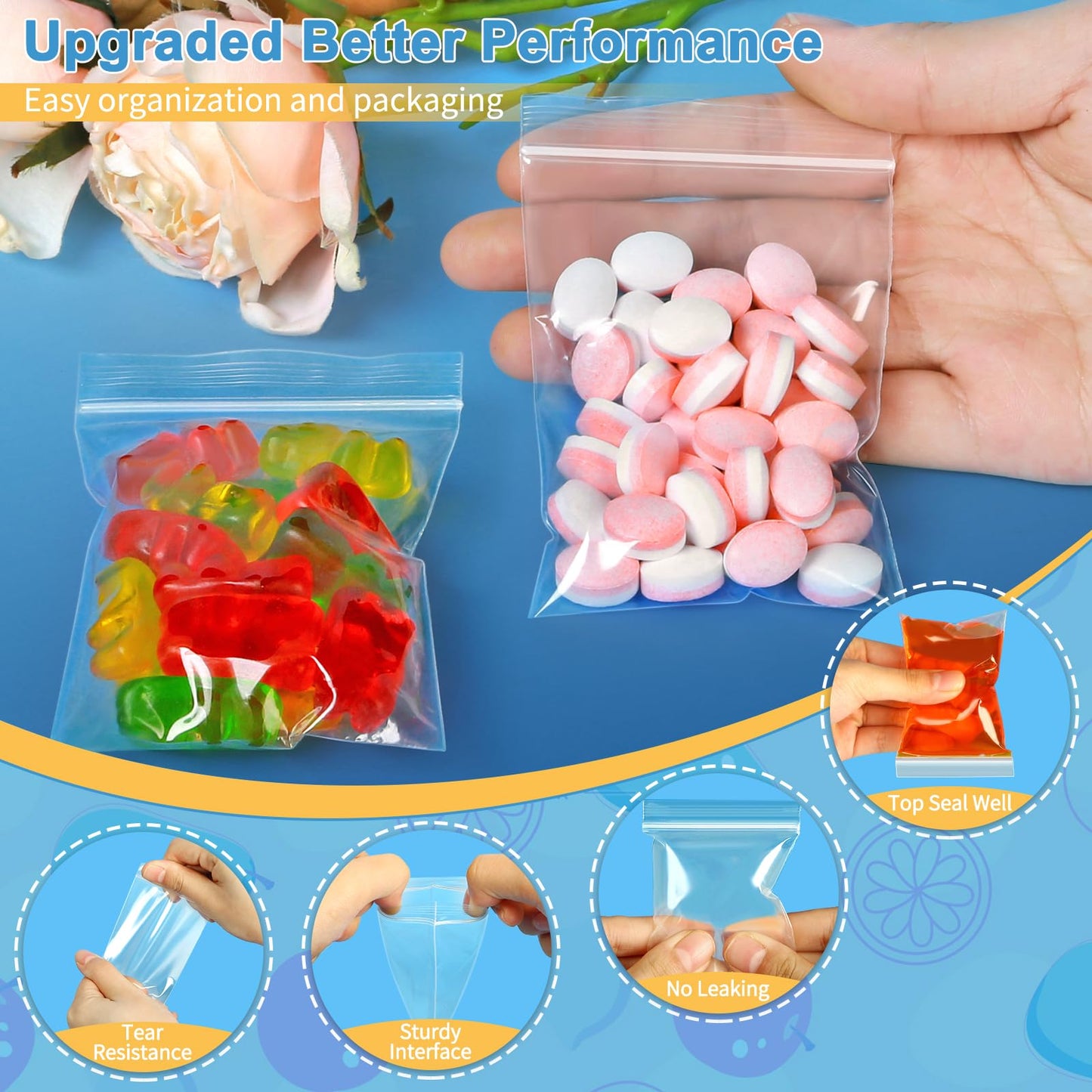 Valchoose Premium 2 X 3 in, Food Grade Safe, Small Poly Zipper Bags Reclosable, Heavy Duty 2Mil Small Baggies Clear, Easy Zip Open & Close, Locking Seal for Jewelry Ring Coins Beads Pill (100PCS)