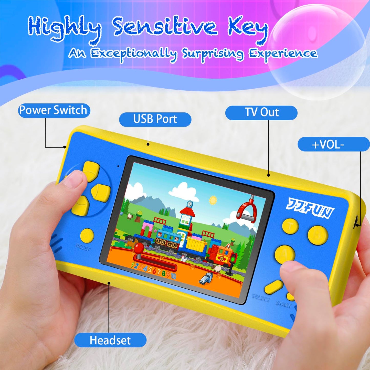 Handheld Games for Kids Ages 4-12, 168 Built-in Retro Video Games, Portable Gaming Player with 3.2" Screen, Rechargeable, TV Output, Travel Toy Gift for Boys Girls, Birthday Xmas Present – Blue