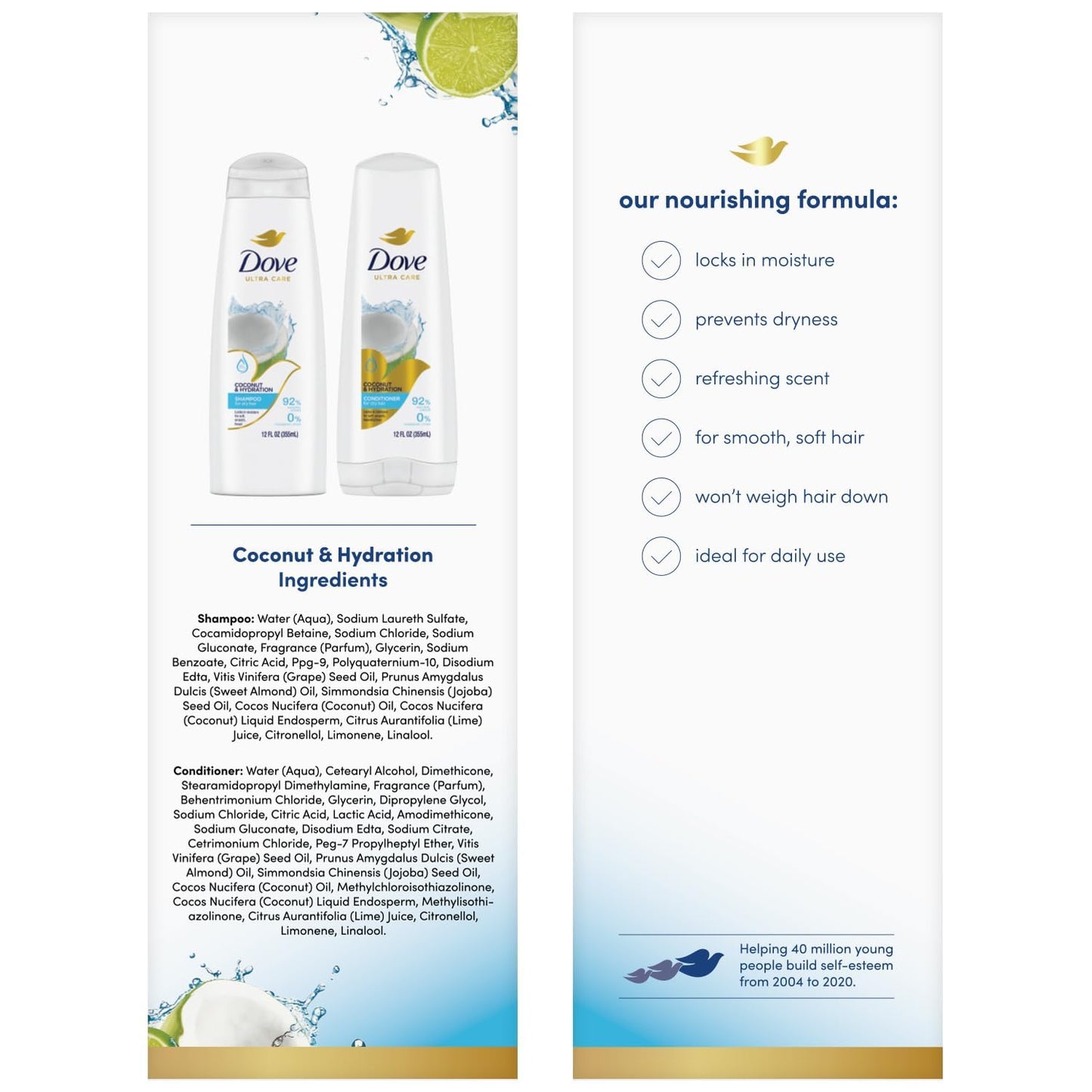 Dove Shampoo and Conditioner Set, Coconut & Hydration - Moisturizing Hair Products for Dry Hair, Coconut Water & Sweet Lime Scen