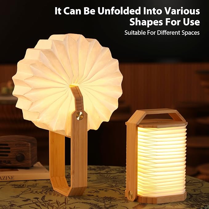 Portable Bamboo Lamp - Foldable Japanese Lantern with USB Charging, Waterproof Tear-Resistant Fiber Paper Shade, Accordion Travel Light for Home Decor Camping Gift