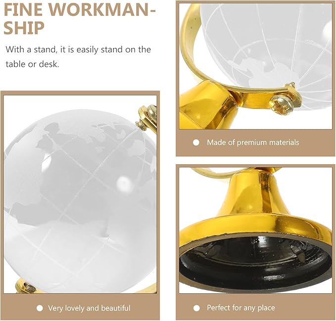 BESPORTBLE Crystal Globe Miniature Desktop World Globe with Stand World Map Handcraft Decoration Ornament for Living Room Bedroom Library Classroom Office Golden