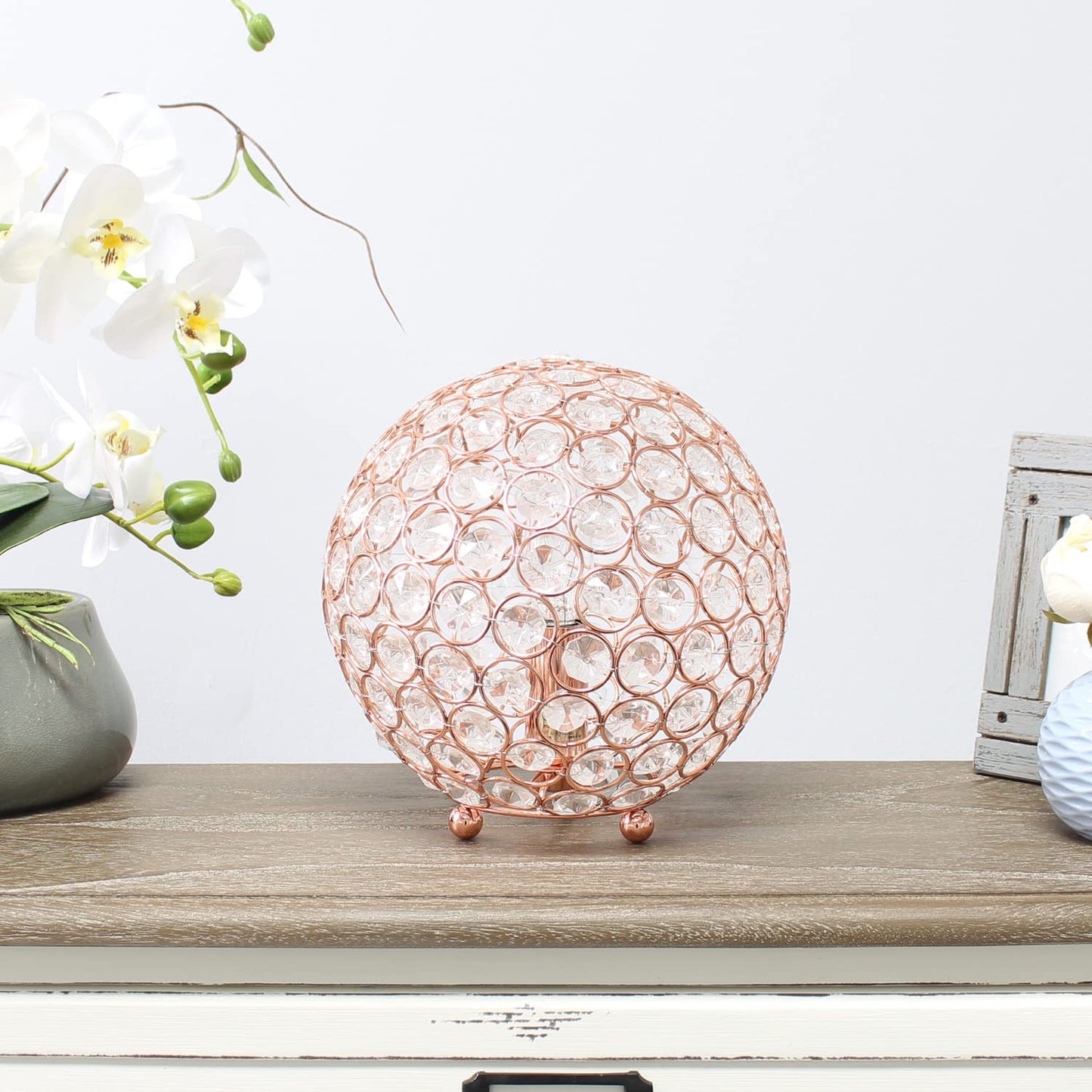 LALIA HOME Elipse Medium 8in Round Metal Crystal Table Lamp - Rose Gold, Model 1270-LHT-3009-RG