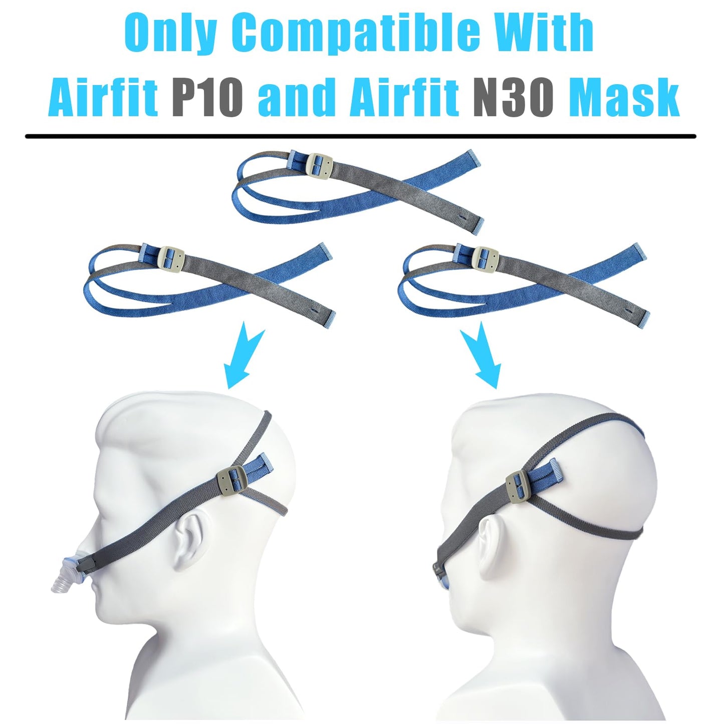 GJX 3 Packs Headgear Compatibility with Airfit P10 and N30 Latest Version Adjustable Replacement CPAP Headgear Strap for P10/N30 CPAP Nasal Pillow Mask Replace Part(Without Nasal Pillow Frame)