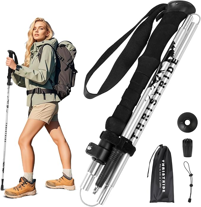 THRISTRIDE Single Collapsible Trekking Pole for Hiking - Aluminum Lightweight Hiking Stick for Women, Men & Seniors, Adjus...
