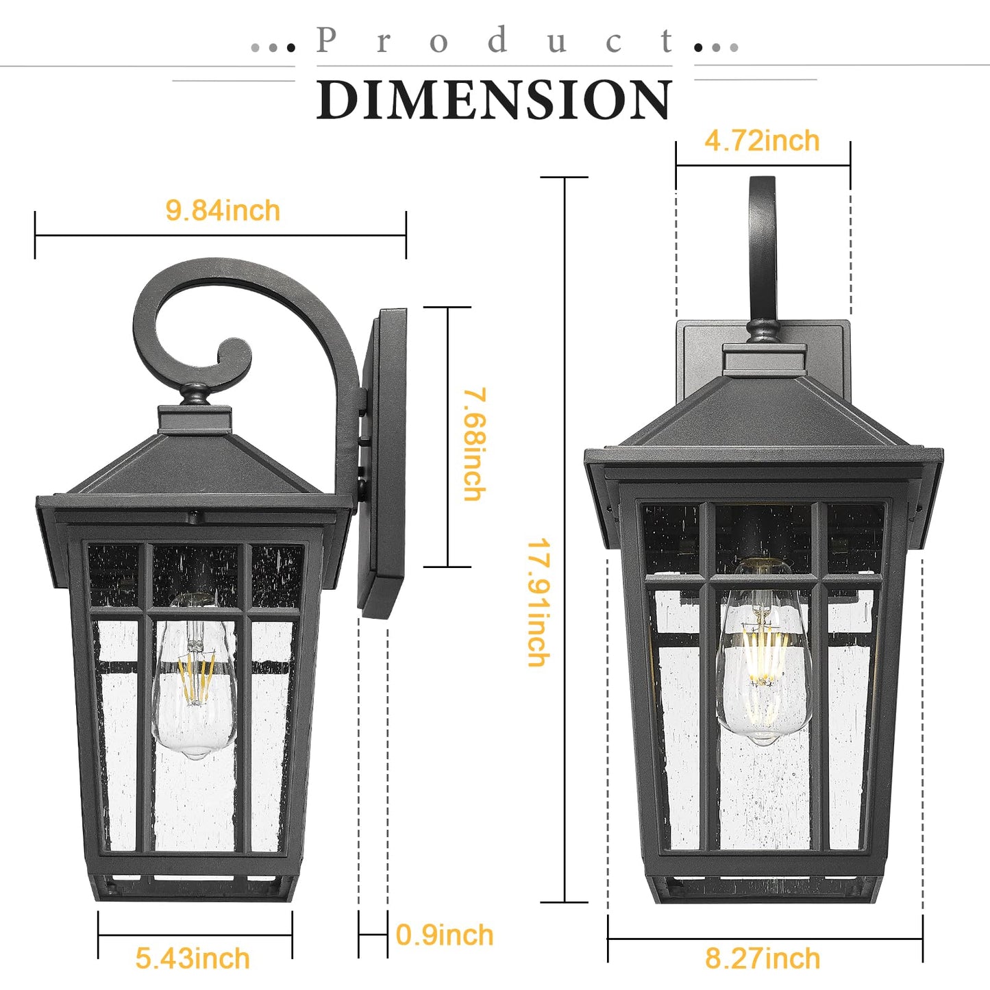 Darkaway Large Outdoor Wall Lights For House  18Inch Exterior Lighting Fixtures 2Pcs Wall Mount Outdoor Porch Lights Black Outdoor Sconce Lights With Seeded Glass For Hallway Garage