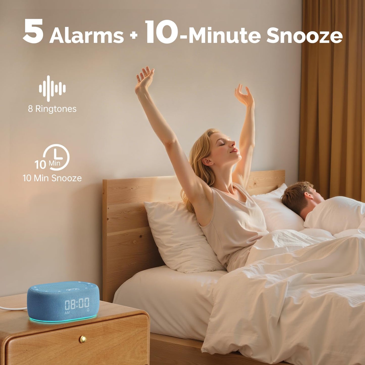 1Mii White Noise Sound Machine for Sleep, Pink Noise Machines for Baby Adults Sleeping, 18 Soothing Sounds with 7-Color Night Light, Timer, Alarm Clock, 16 Volume Levels, Easy App Control - Blue