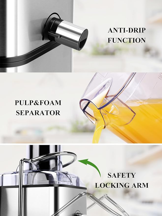 1200W 6-Speed Touch LCD Screen Centrifugal Juicer with 3.2'' Big Wide Chute, Healnitor Juice Extractor Machines Vegetable and Fruit, Titanium Enhanced Filter, Easy Clean, BPA-Free, Silver