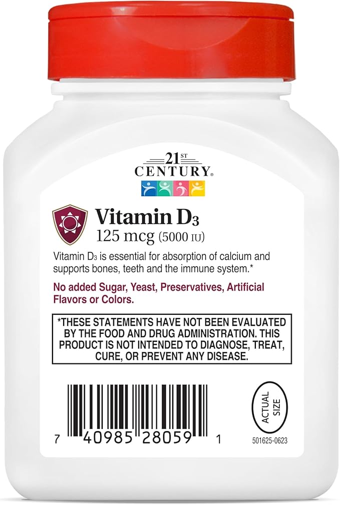 21st Century Vitamin D3 250 mcg (10,000 IU) Rapid Release Softgels, 110 Count (Pack of 2)
