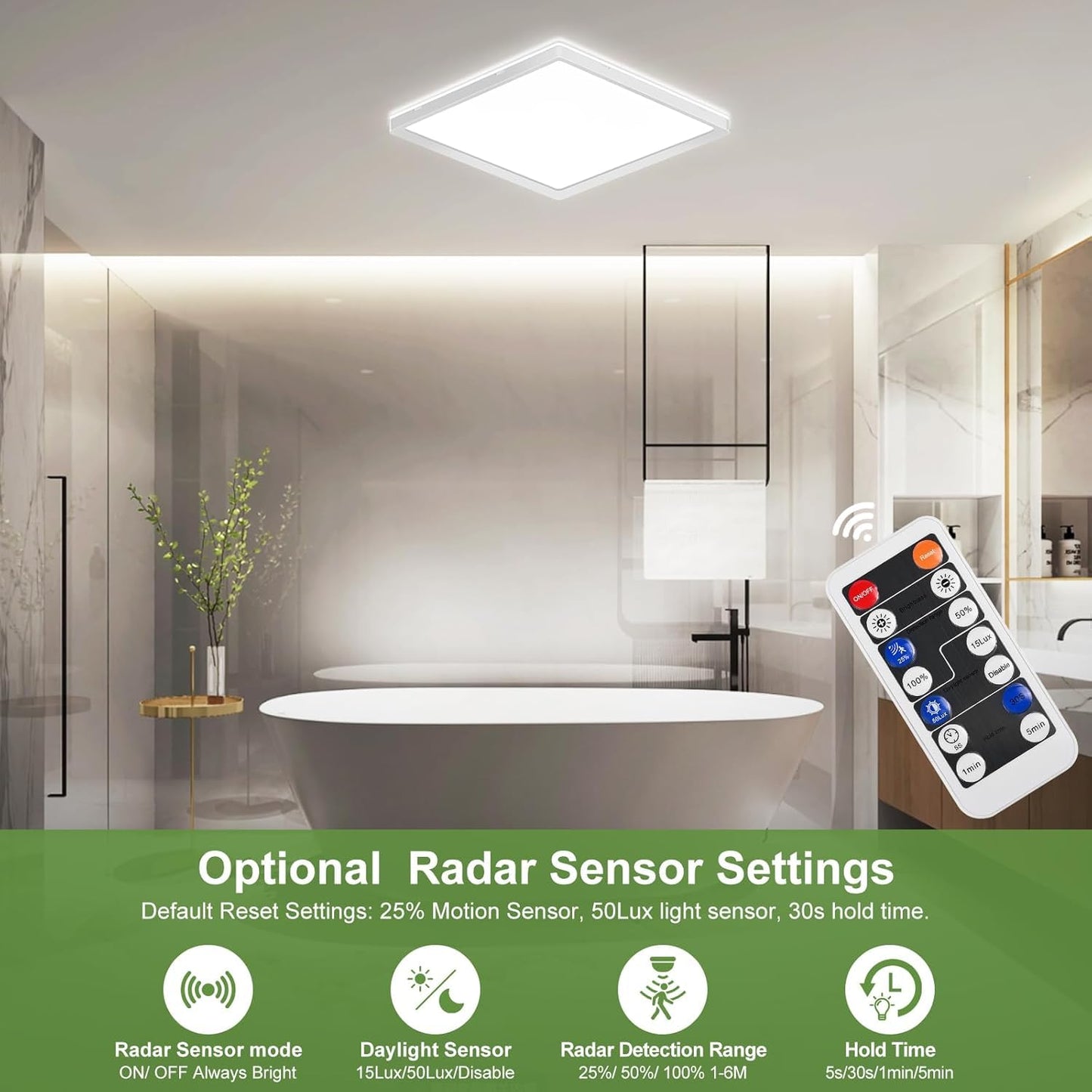 LEZOE 24W Motion Sensor LED Ceiling Light, Dimmable, 12Inch, 2400lm, 3000K/4000K/6500K, Polycarbonate