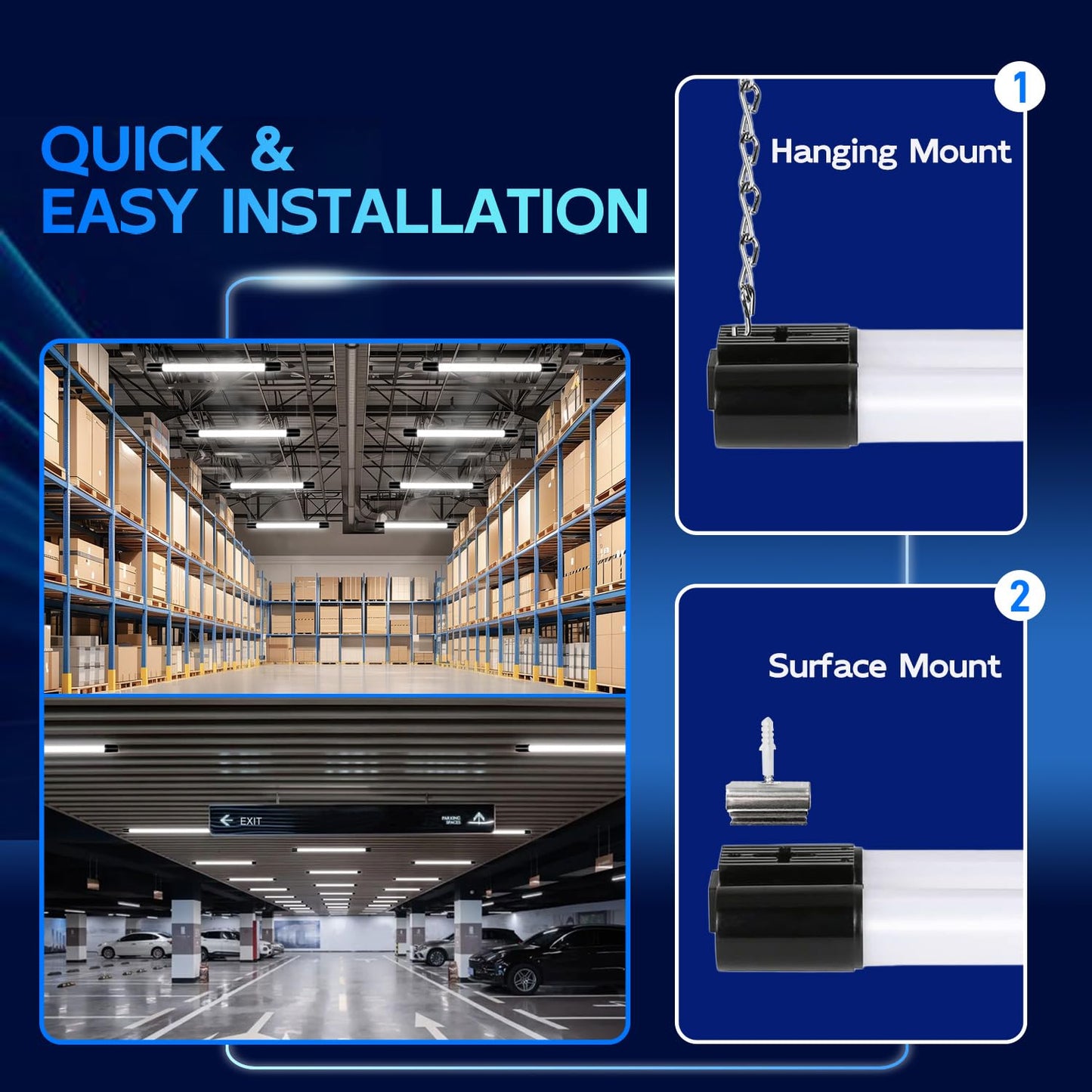 hykolity 4FT Linkable LED Shop Light, 6500lm, 60W, 5000K Daylight, Black, Model HB-Q10-50, Hanging or Surface